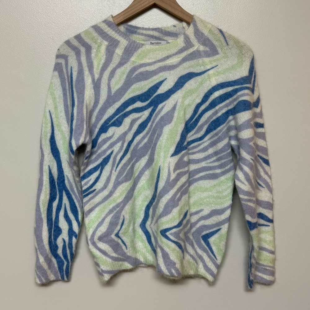Bartolini‎ Womens Crewneck Mohair/Alpaca Blend Zebra Sweater Made in Italy Sz S